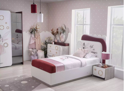 White-red children's bed, girl's bed, single bed, wooden frame, furniture, furniture, new